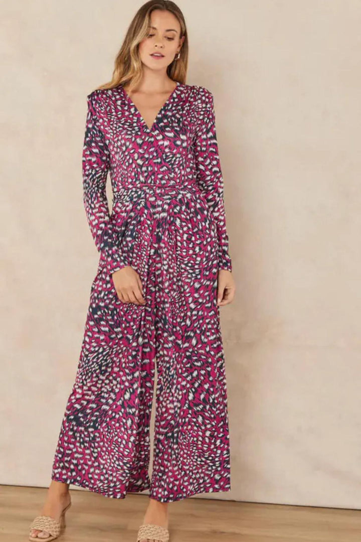 Fuchsia Animal Print Wrap Culotte Jumpsuit