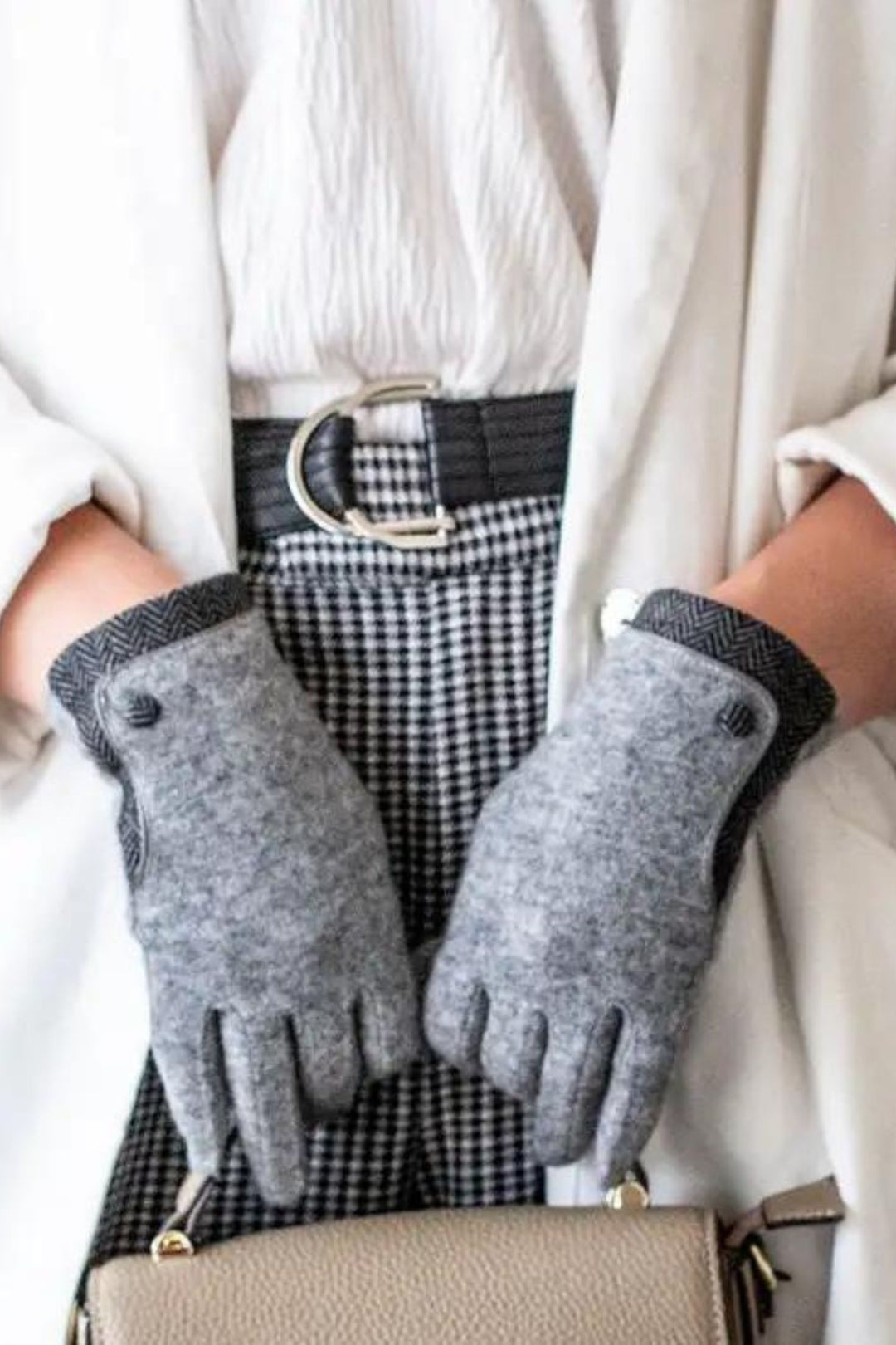 Grey Herringbone Detail Ladies Gloves