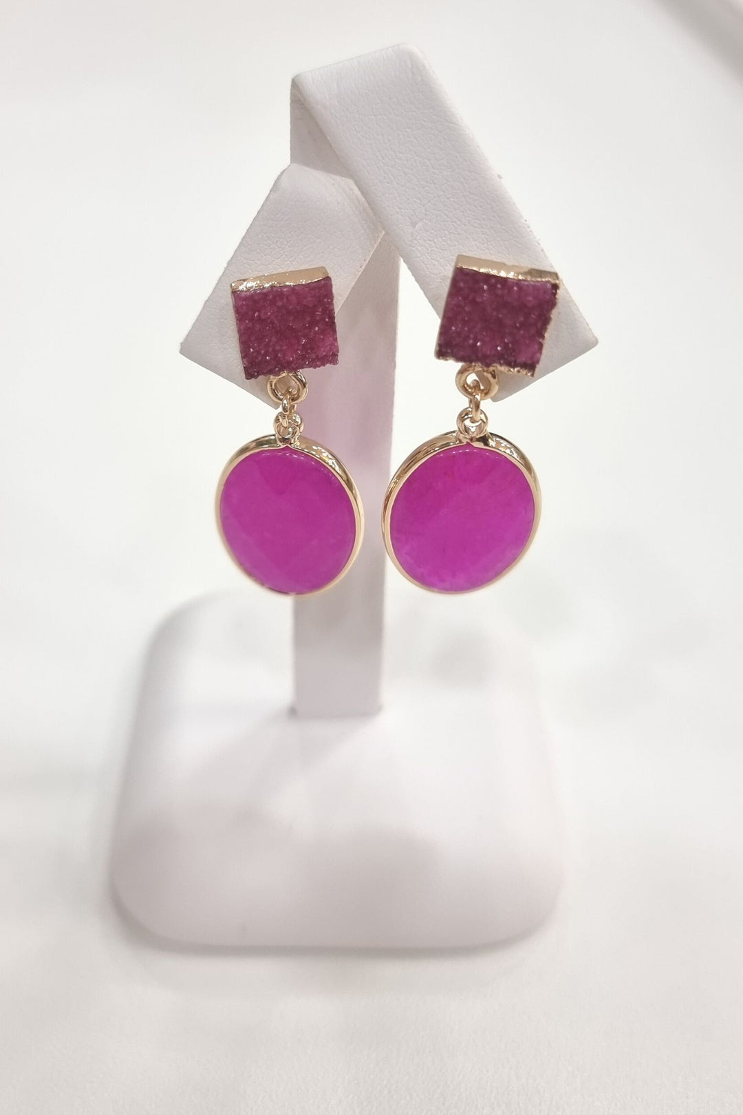 Hot Pink Stone Drop Earrings