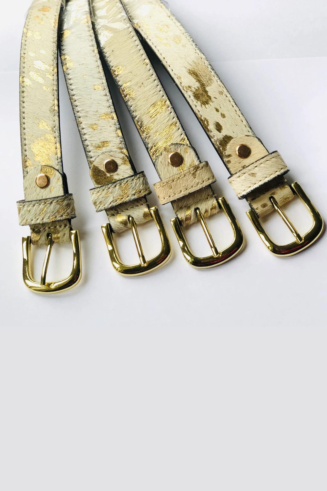 Hydestyle London Gold Splash On White Pony Hair Leather Belt