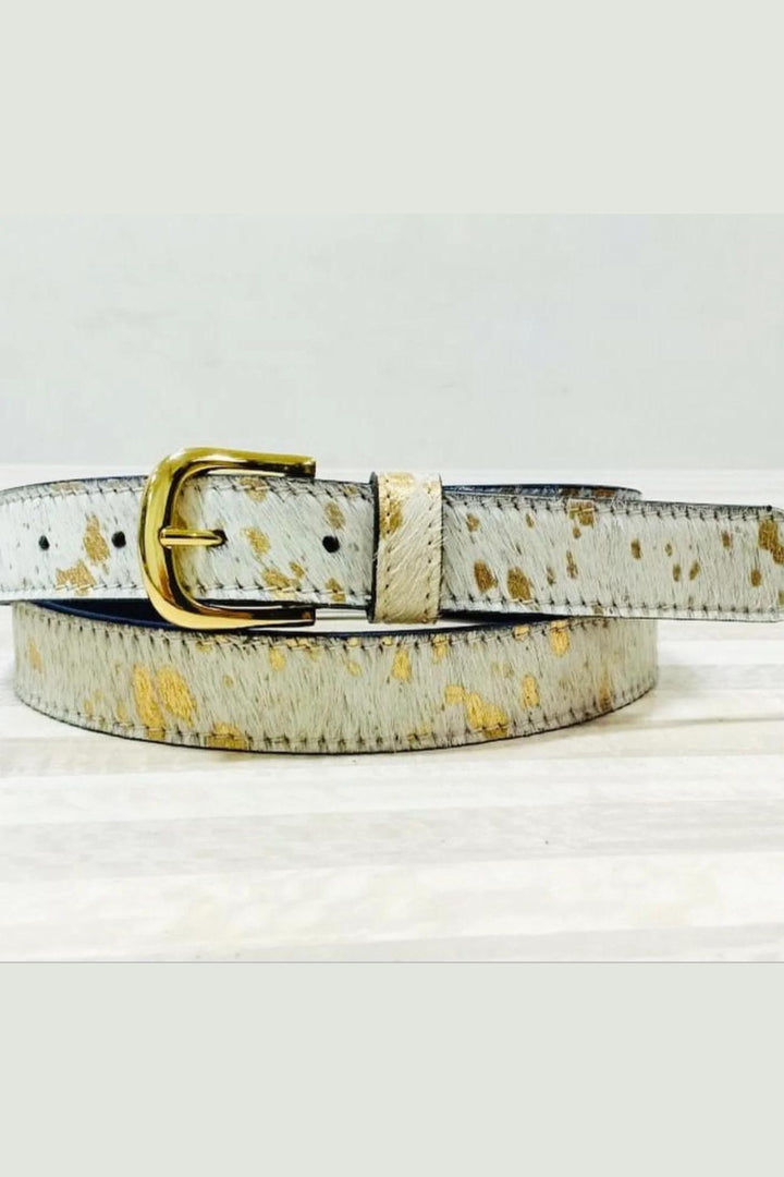 Hydestyle London Gold Splash On White Pony Hair Leather Belt