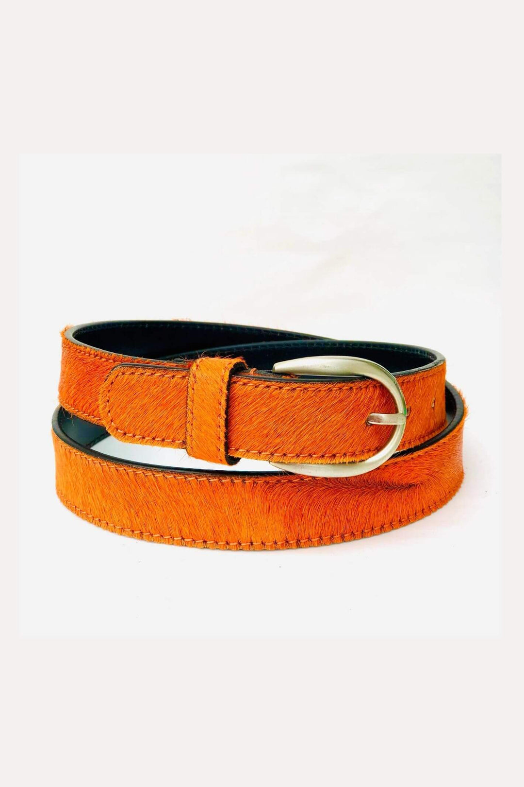 Hydestyle London Orange Pony Hair Leather Belt