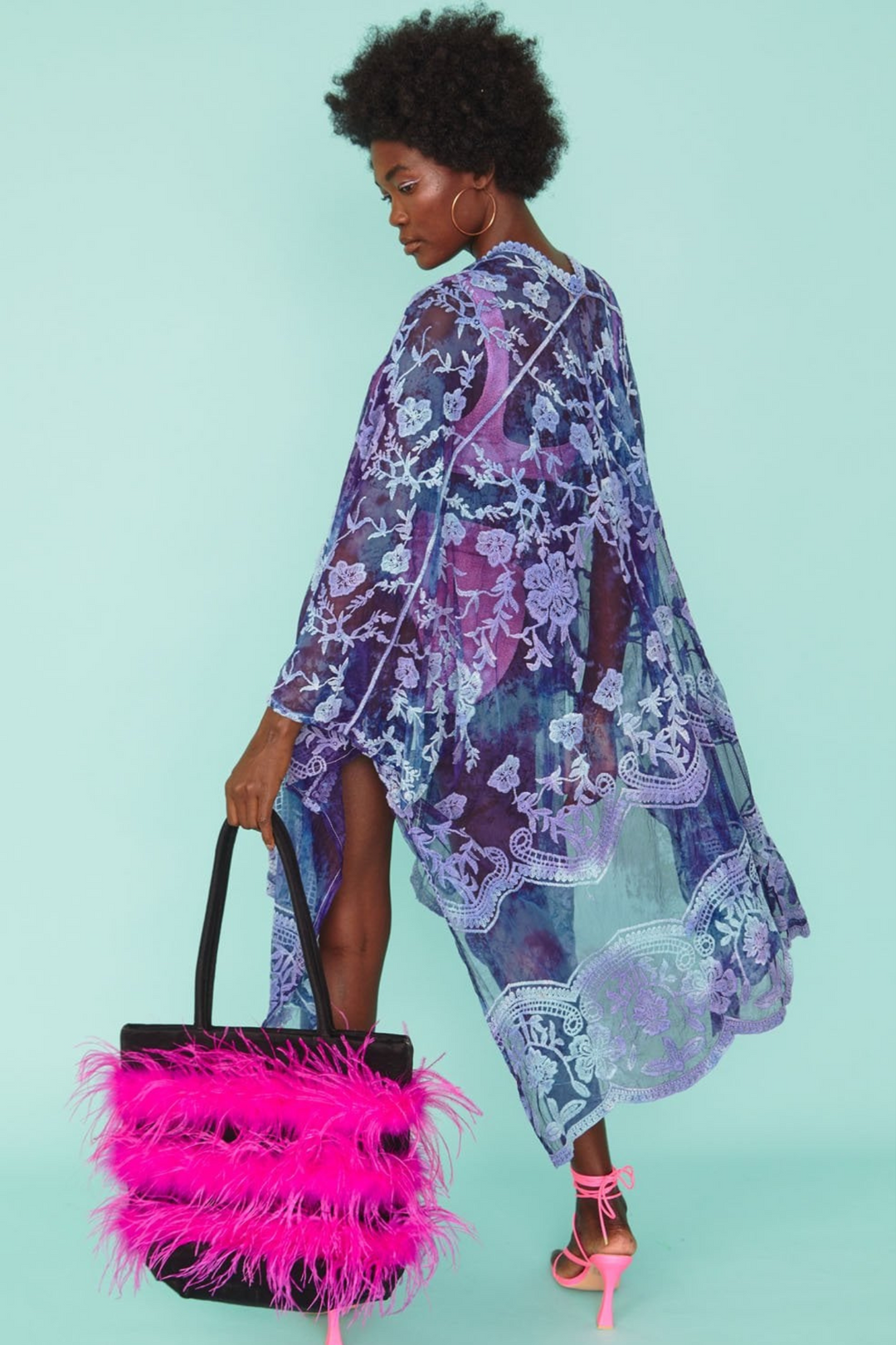 Jayley Blue & Purple Shibori Dyed Lace Kimono