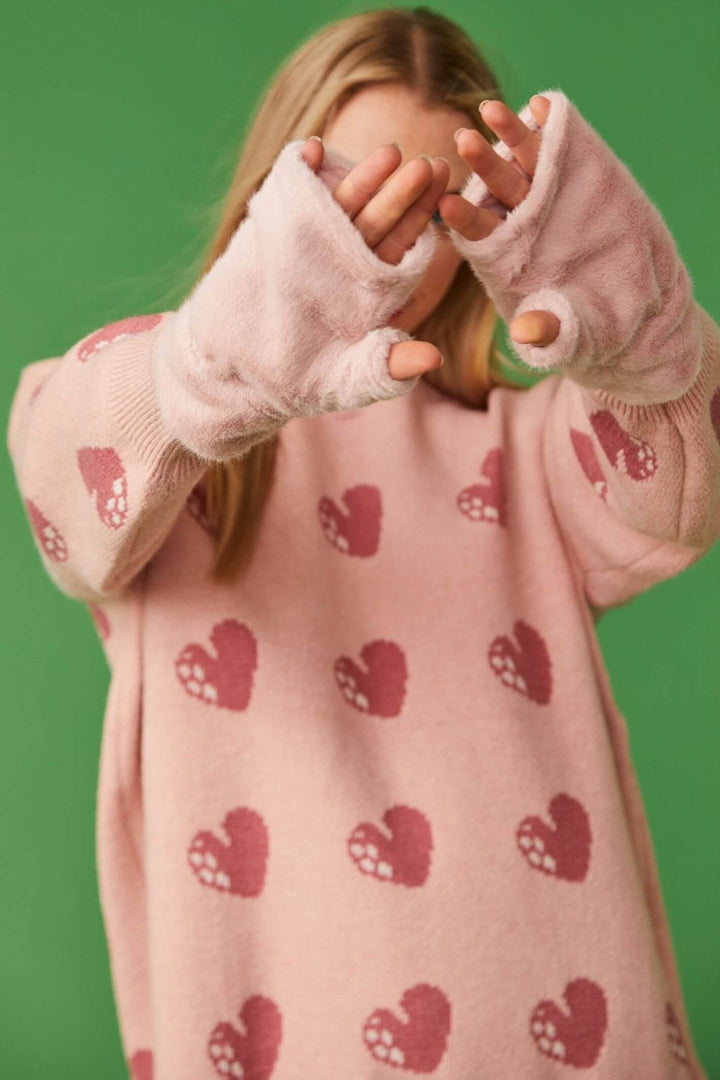 Jayley Pink Faux Fur Fingerless Gloves