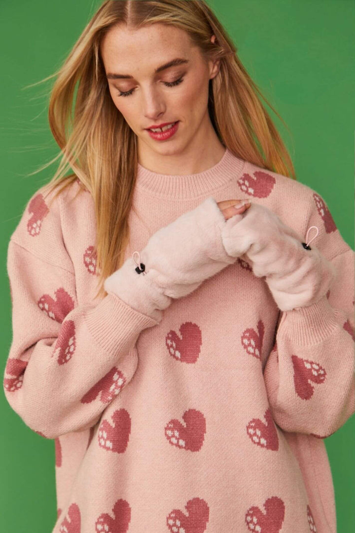 Jayley Pink Faux Fur Fingerless Gloves