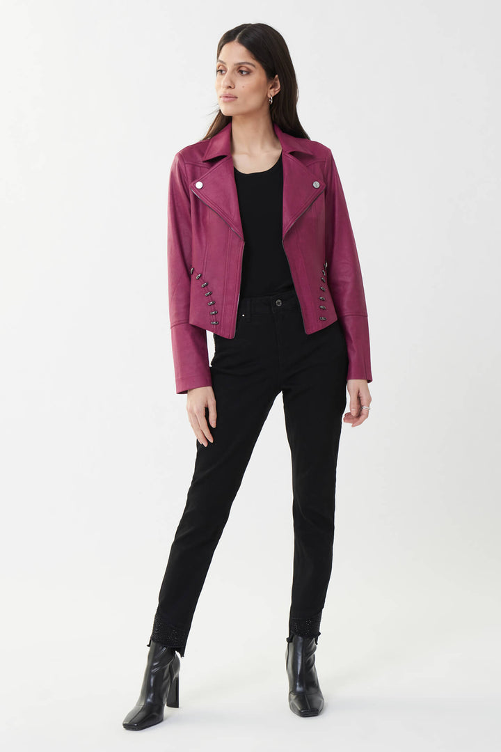 Joseph Ribkoff 223914 3907 Vineyard Red Biker Style Jacket - Experience Boutique