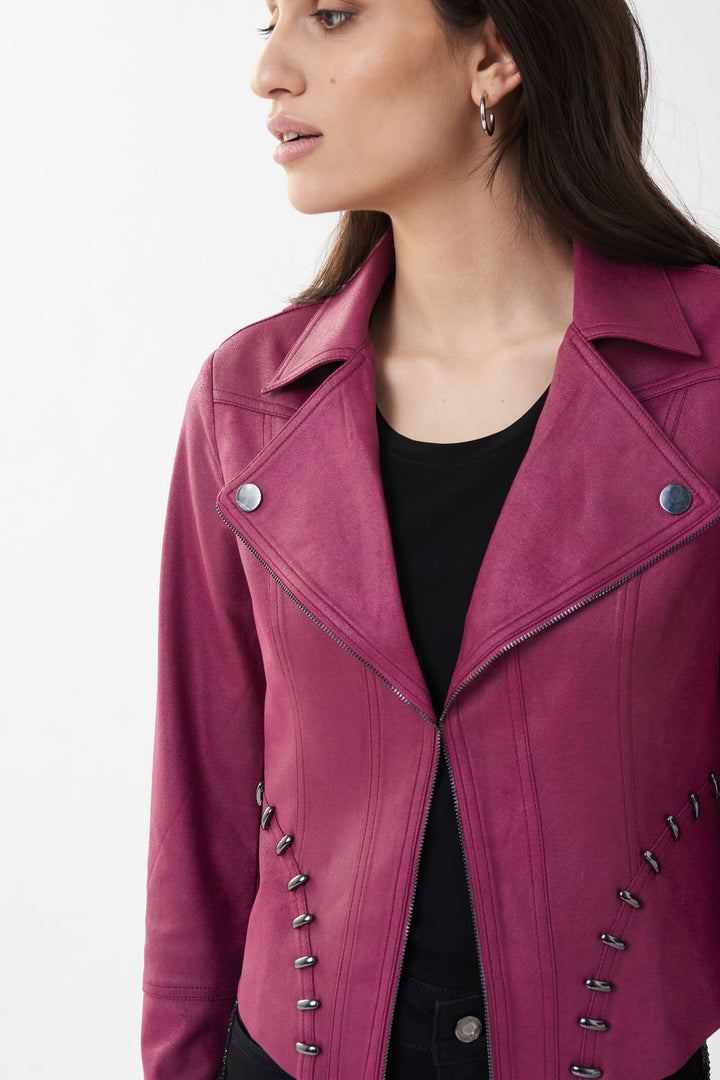 Joseph Ribkoff 223914 3907 Vineyard Red Biker Style Jacket - Experience Boutique