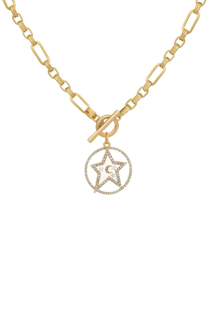 Kate Thornton Gold Star & Moon T-Bar Necklace