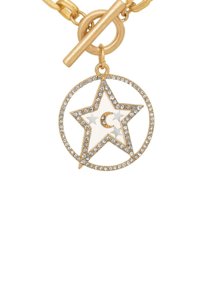 Kate Thornton Gold Star & Moon T-Bar Necklace