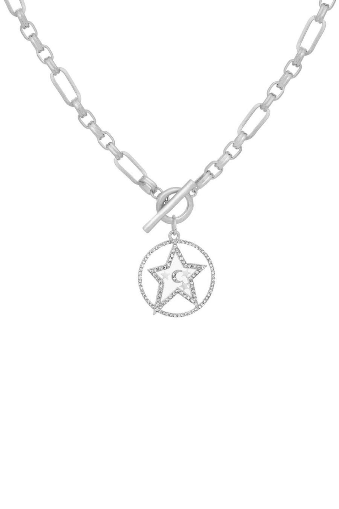 Kate Thornton Silver Star & Moon T-Bar Necklace