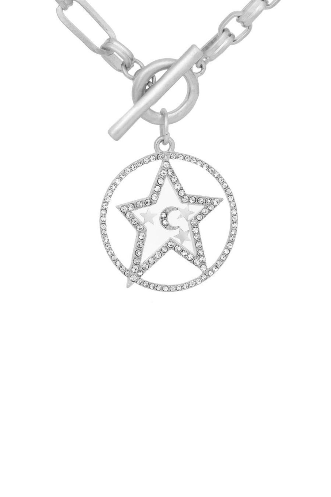 Kate Thornton Silver Star & Moon T-Bar Necklace