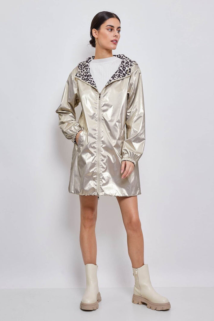 Leopard Print & Gold Reversible Water Resistant Coat