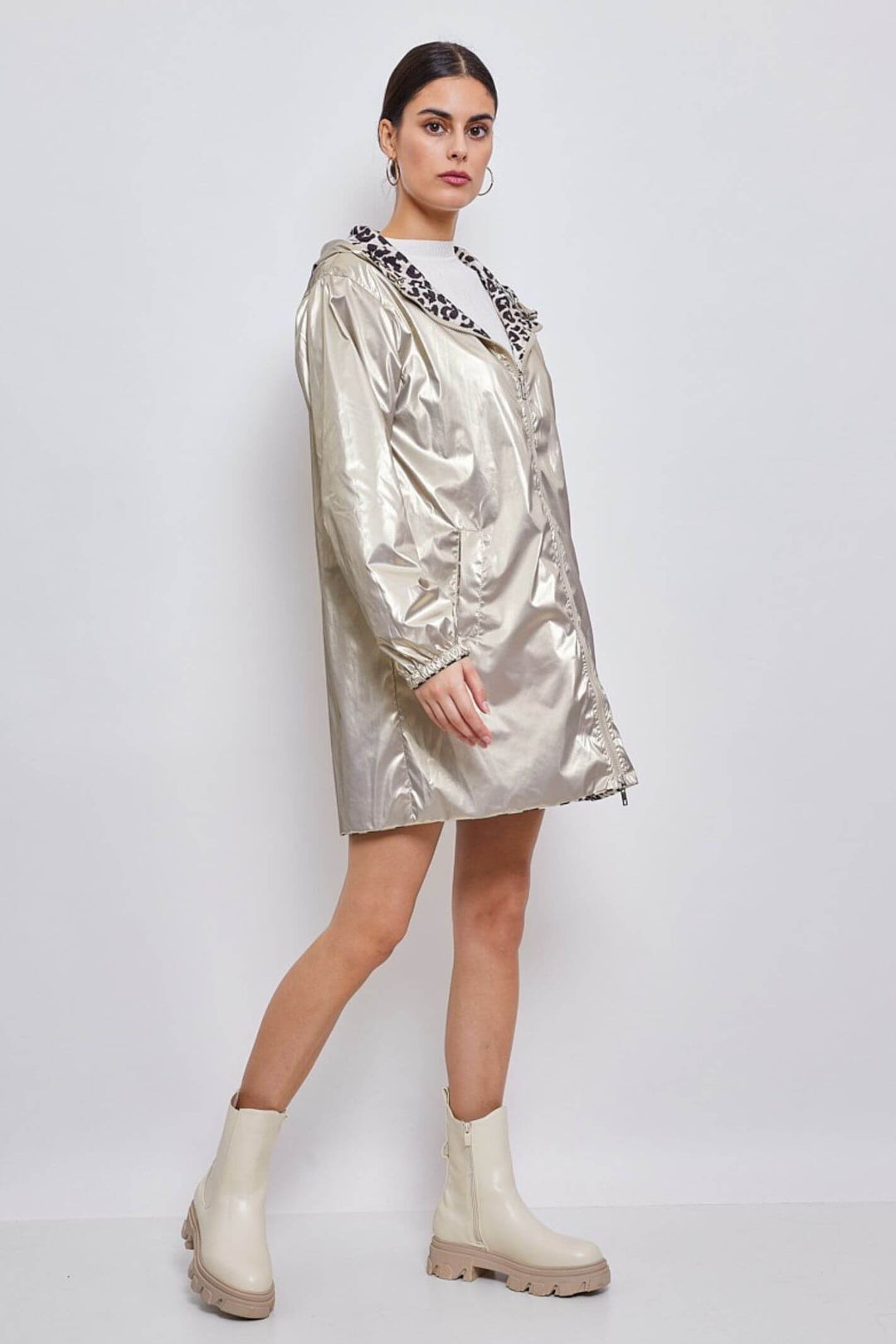 Leopard Print & Gold Reversible Water Resistant Coat