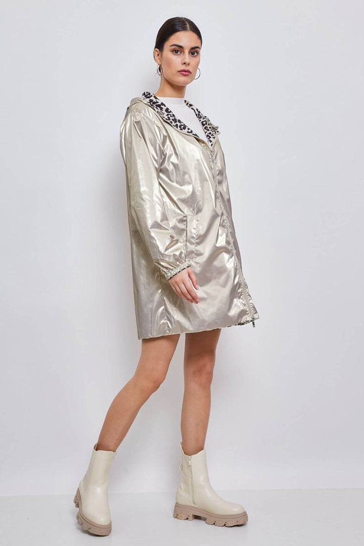 Leopard Print & Gold Reversible Water Resistant Coat
