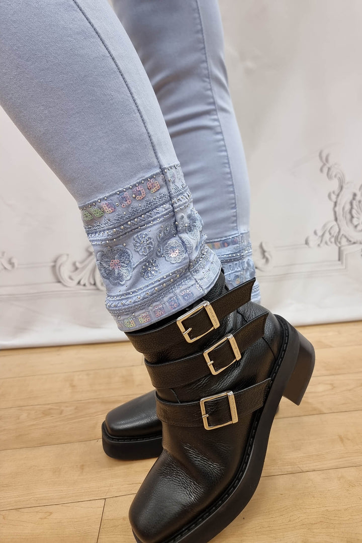 Light Blue Embellished Hem Jeans