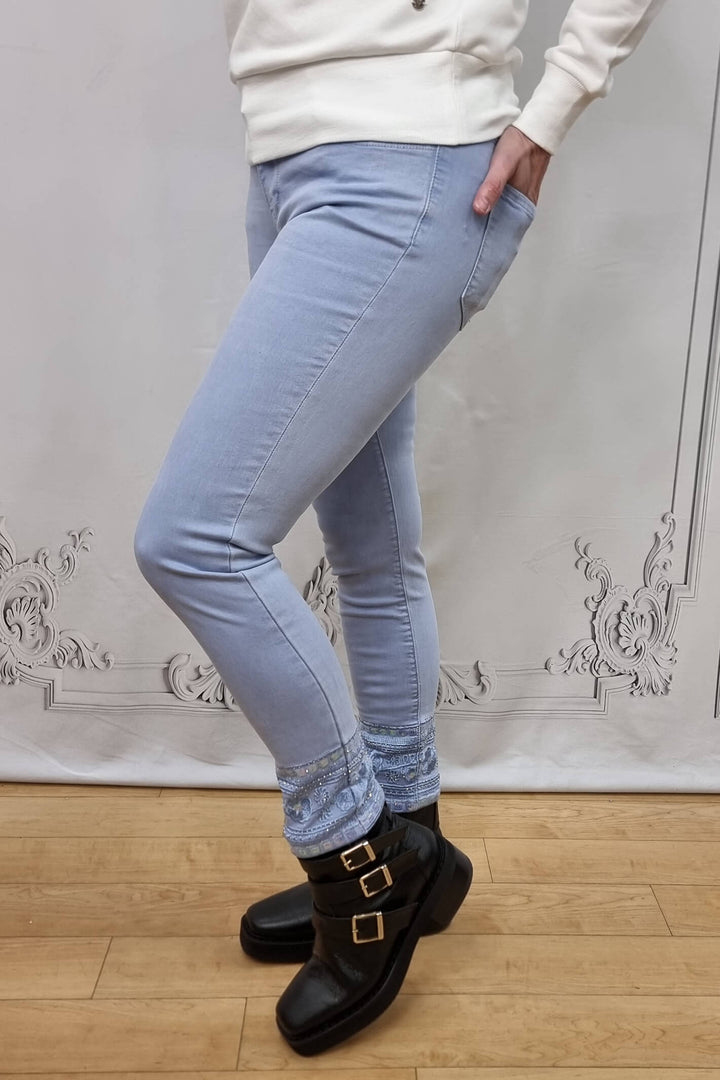 Light Blue Embellished Hem Jeans