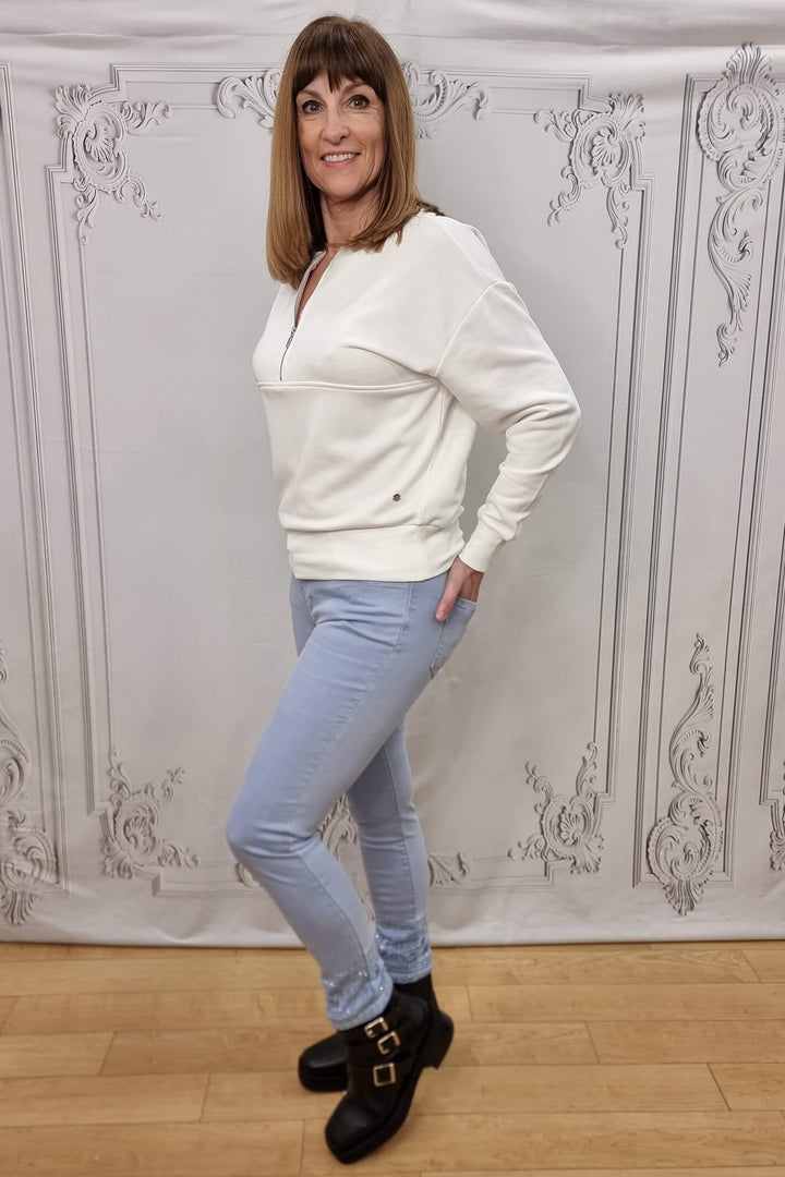 Light Blue Embellished Hem Jeans