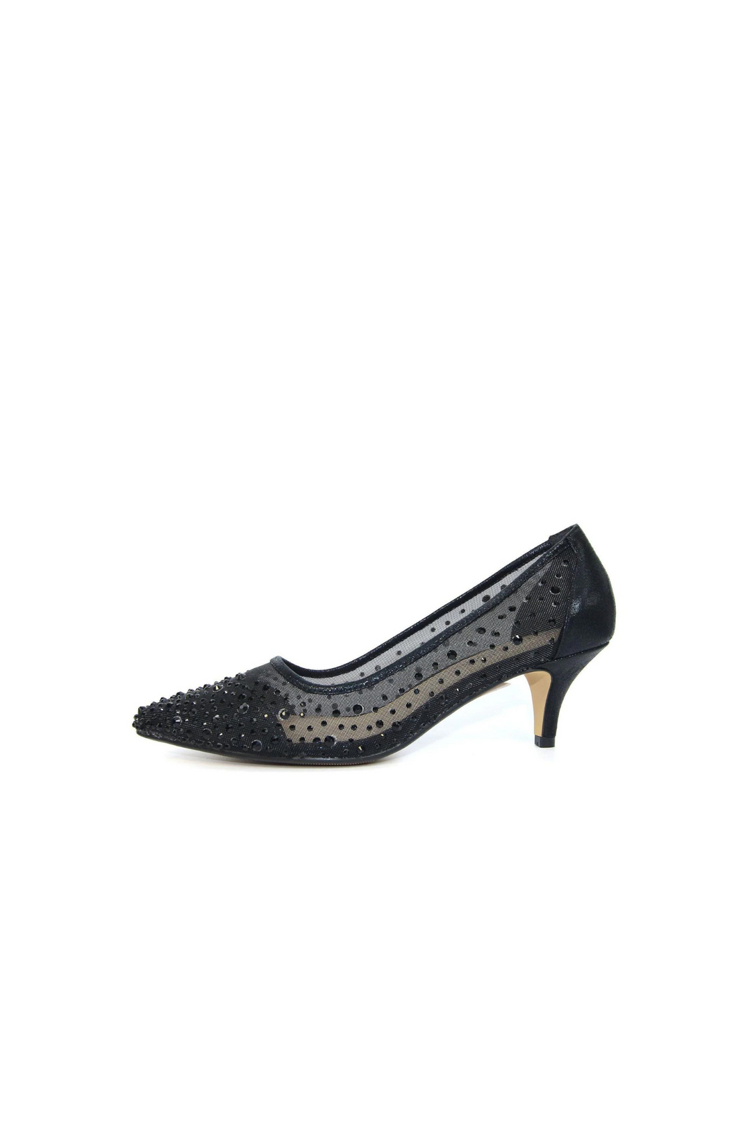 Lunar FLR559 Alisha Black Gemstone Kitten Heel Shoes