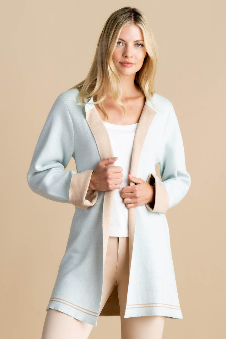 Marble Fashions 7026 Mint & Beige Two Tone Knitted Cardigan - Experience Boutique