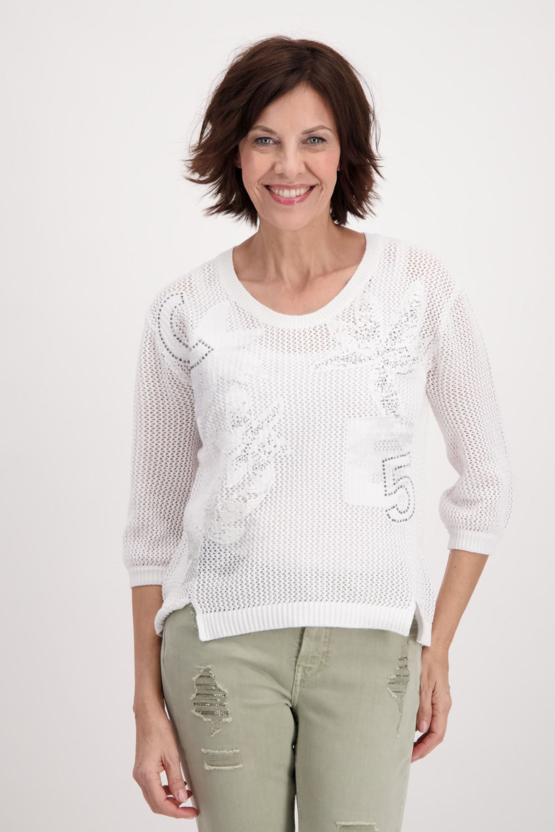 Monari 407258 White Crochet Knit Jumper