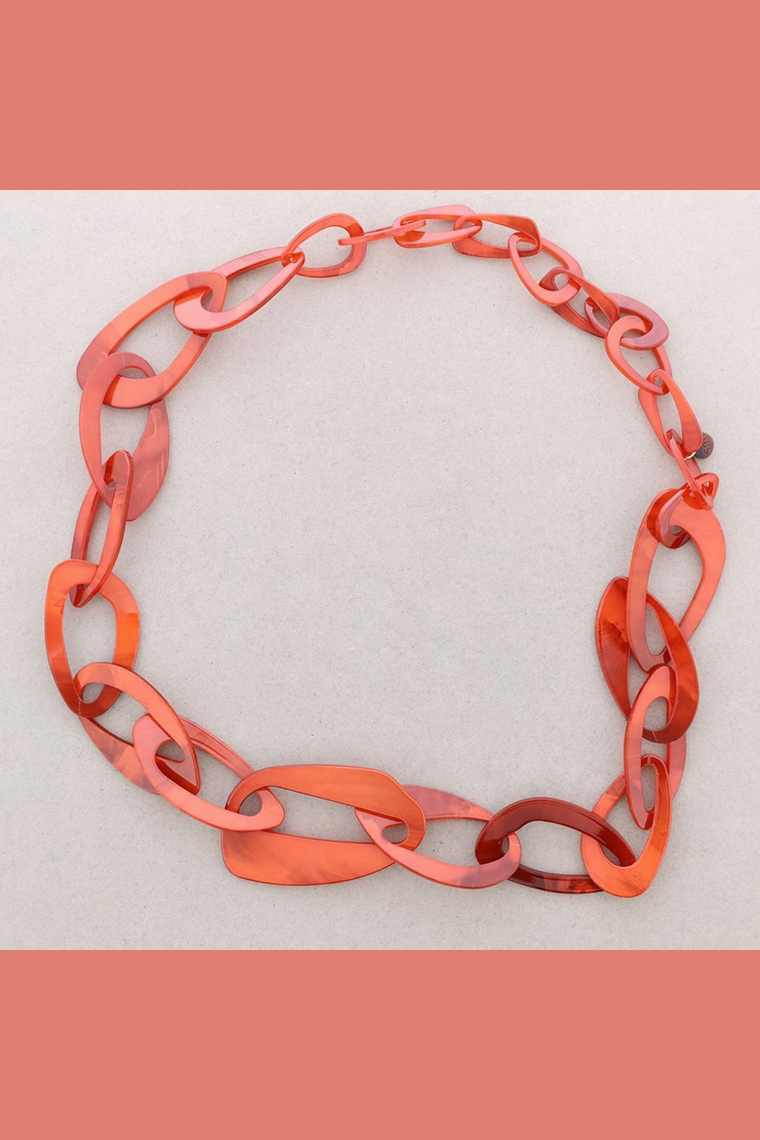 Orange Long Oval Resin Link Necklace
