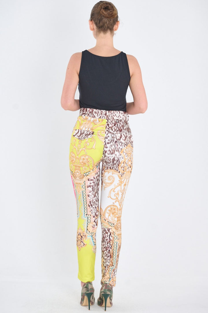 Yellow 10011 Printed Embellished Trousers