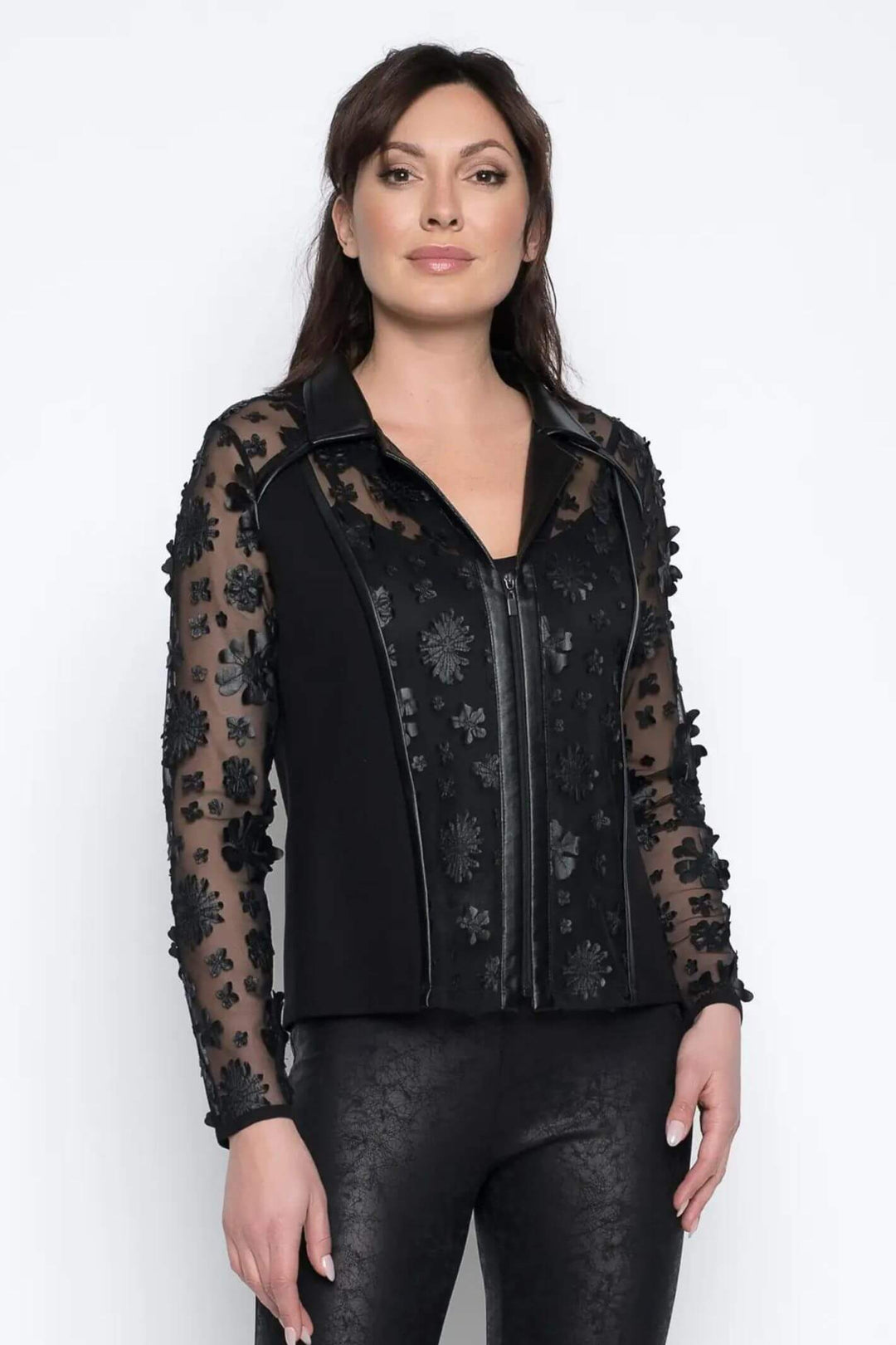 Picadilly UC481 Black Pleather Floral Jacket