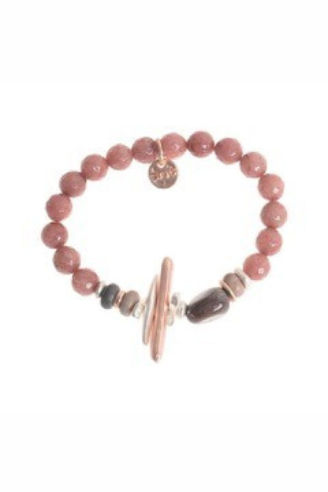 Pink Stone Metal Bead Elasticated Bracelet