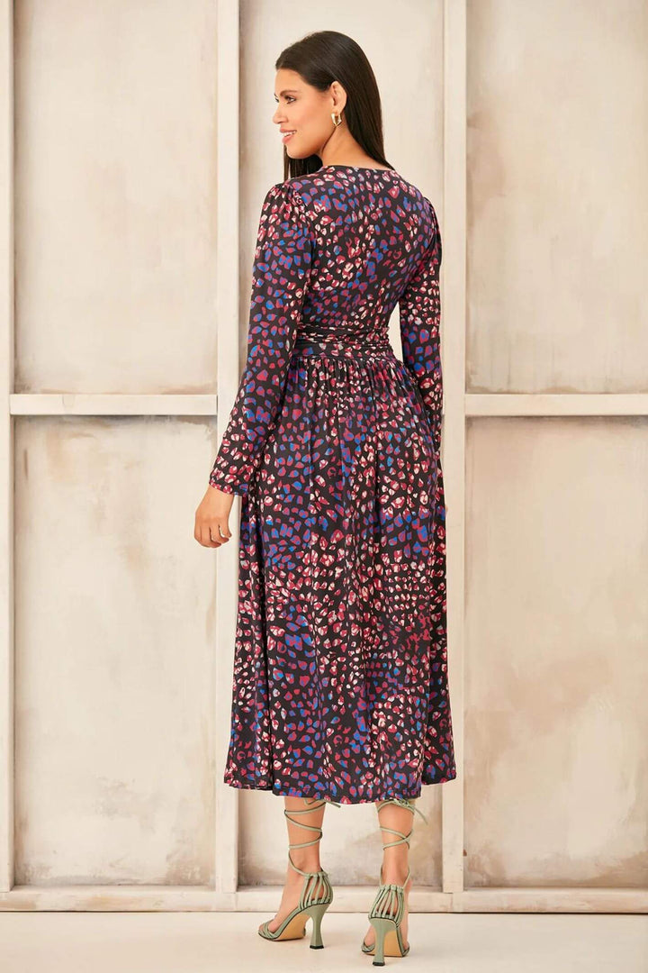 Purple Leopard Print Long Sleeve Midi Dress