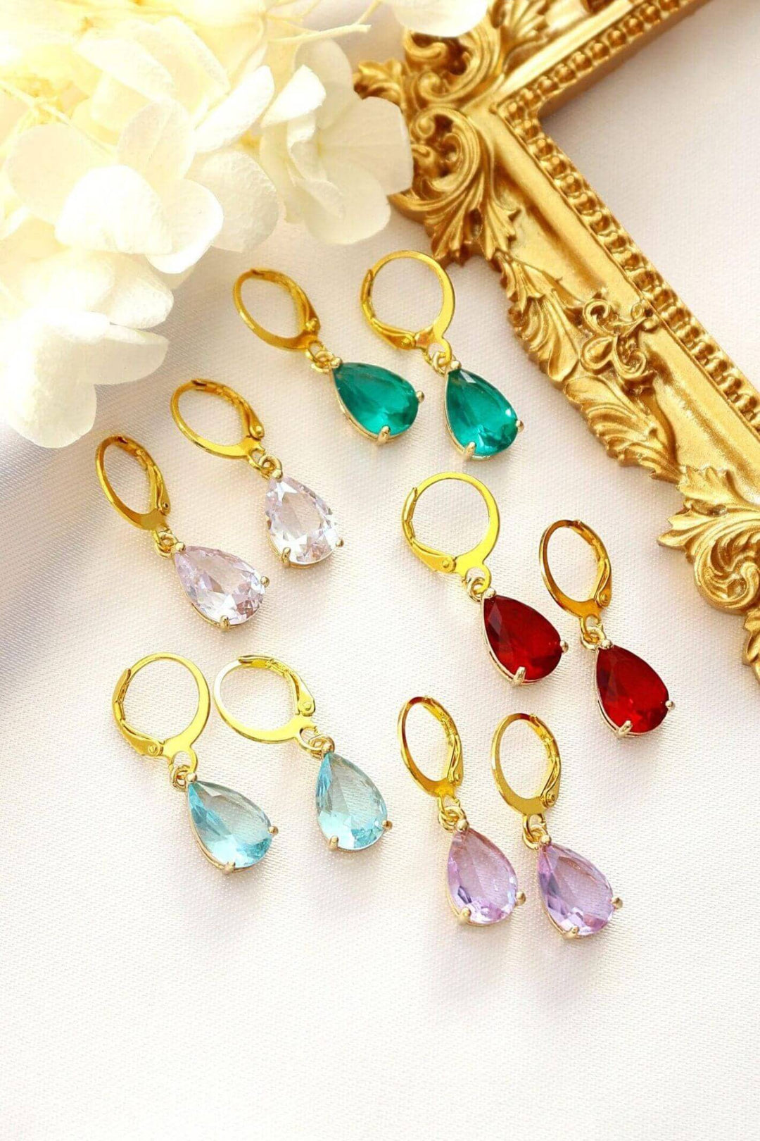 Rainbow Teardrop 18K Gold Plated Hoops