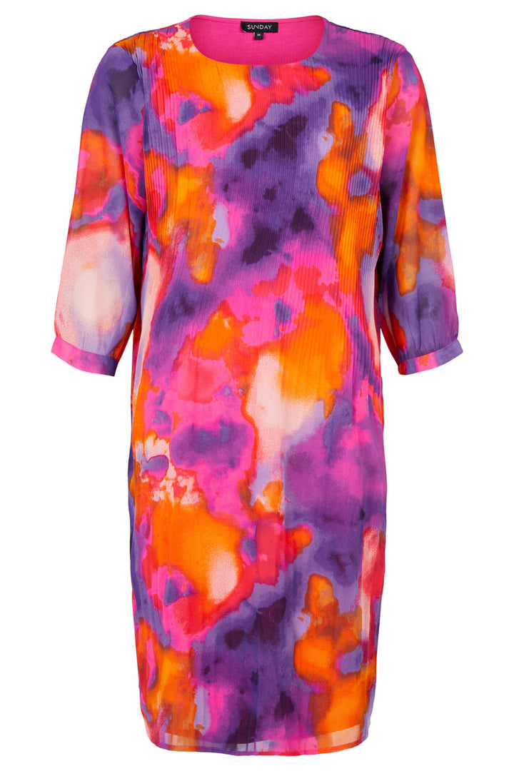 Sunday 6494 Pink Marble Print Chiffon Overlay Dress