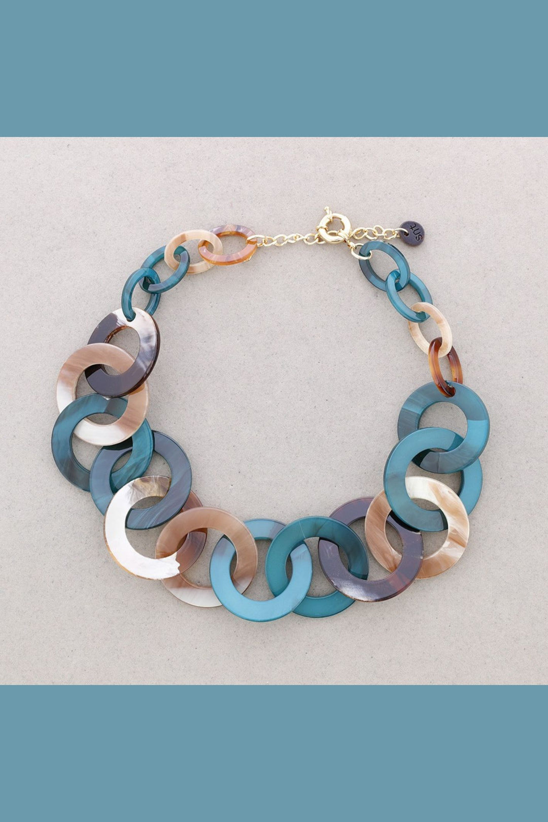 Teal & Neutral Two Tone Resin Link Necklace