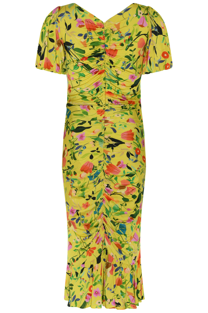 Tia 78621 Yellow Floral Print Ruched Dress