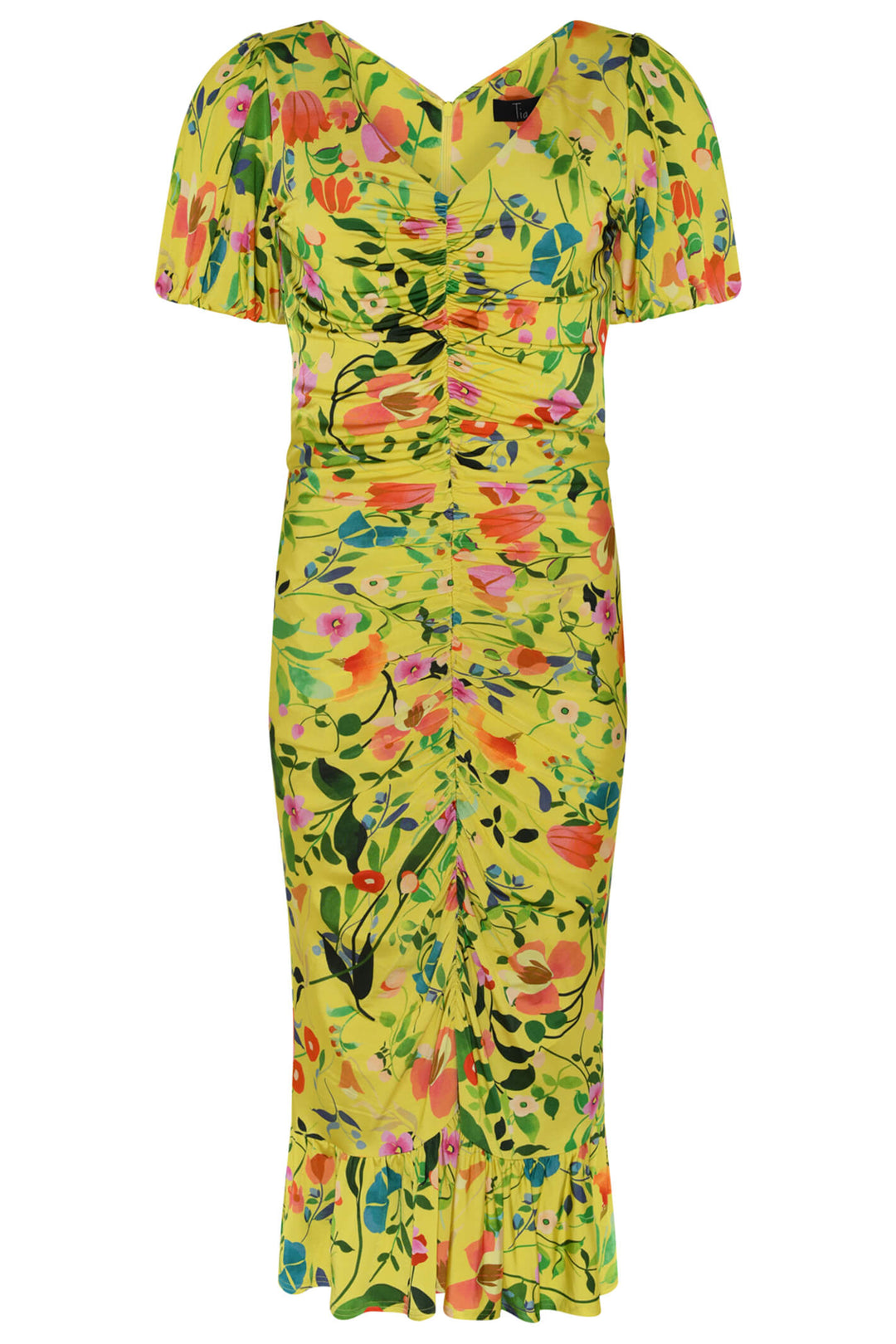 Tia 78621 Yellow Floral Print Ruched Dress