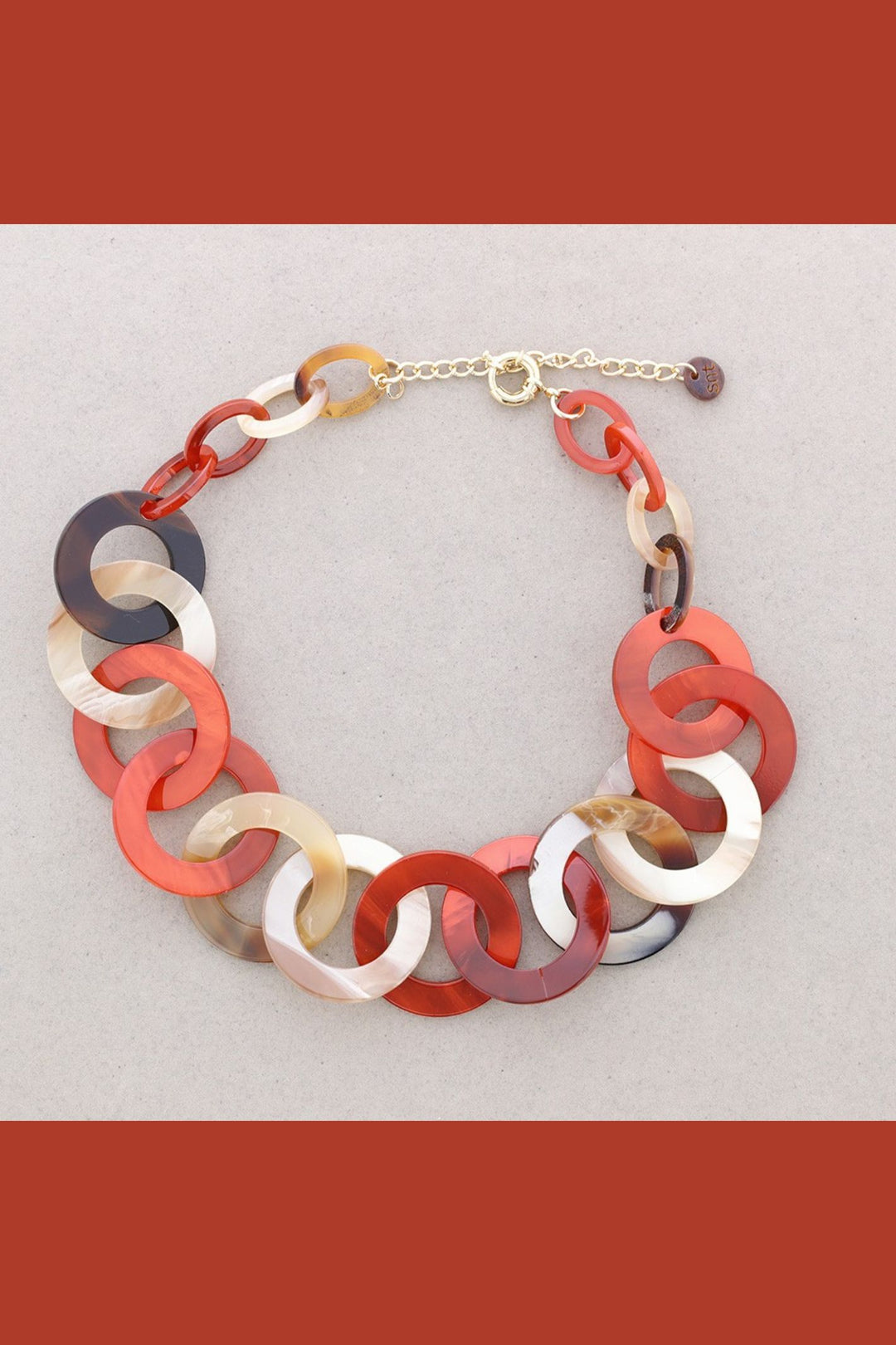 Orange & Neutral Two Tone Resin Link Necklace