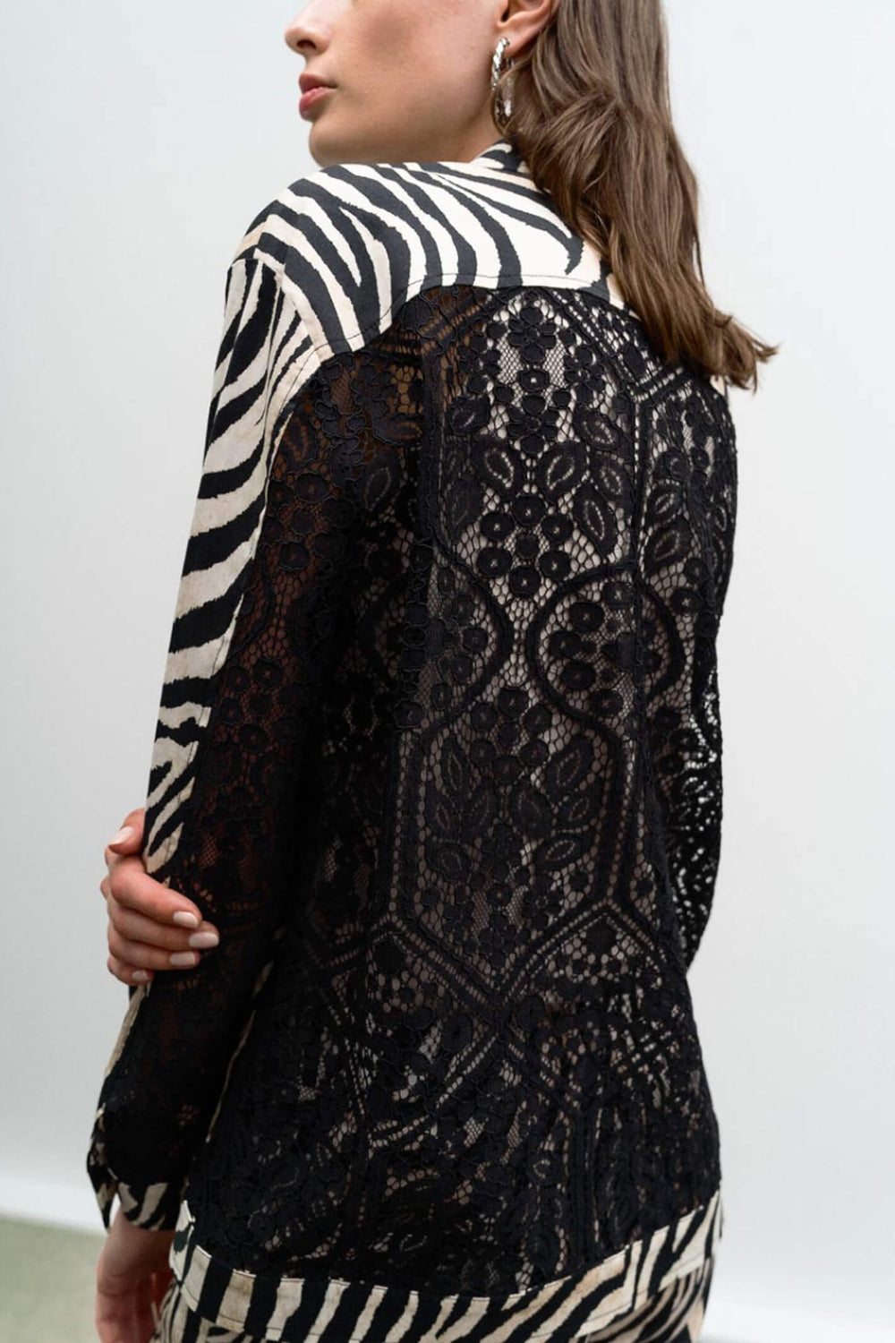 Access Fashion 1033 Beige Zebra Print Lace Jacket - Experience Boutique