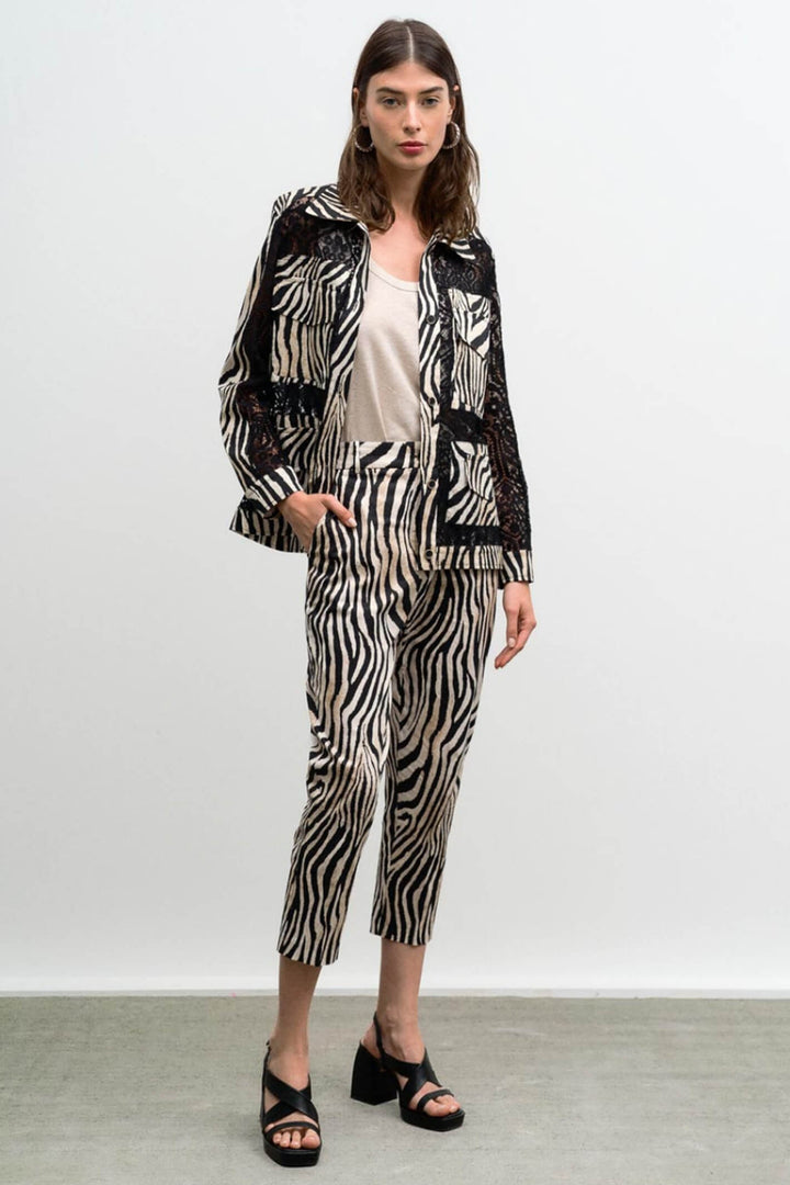 Access Fashion 1033 Beige Zebra Print Lace Jacket - Experience Boutique