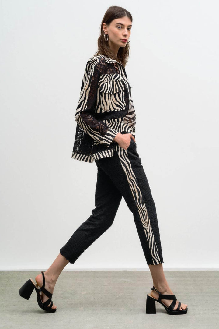 Access Fashion 1033 Beige Zebra Print Lace Jacket - Experience Boutique