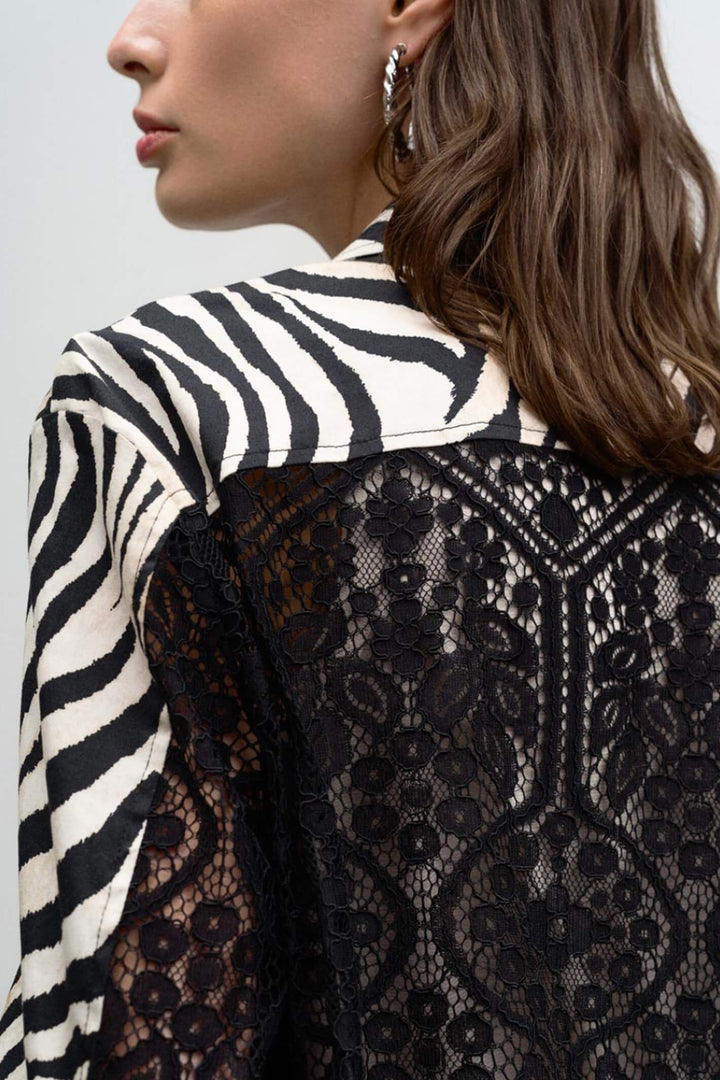 Access Fashion 1033 Beige Zebra Print Lace Jacket - Experience Boutique