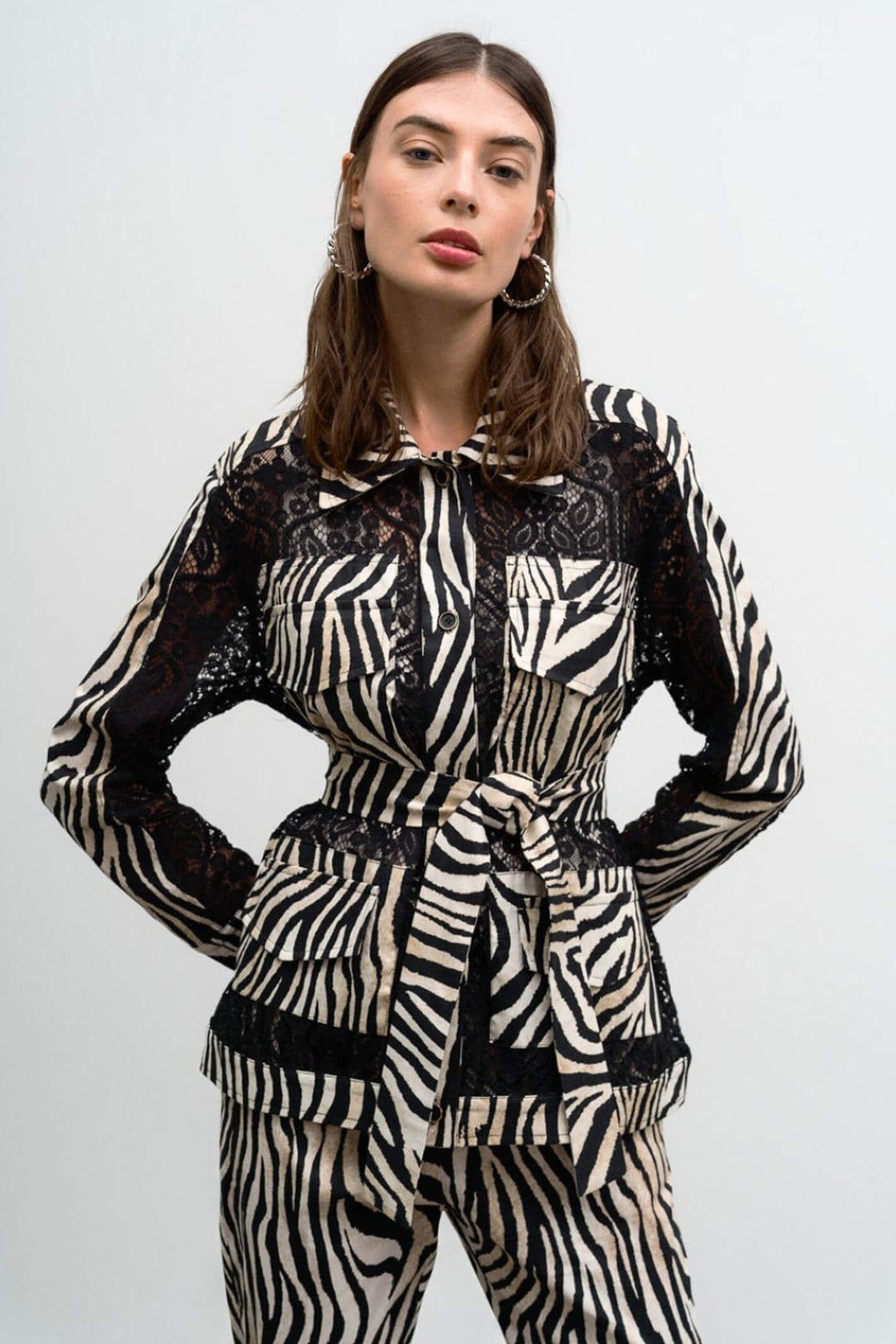 Access Fashion 1033 Beige Zebra Print Lace Jacket - Experience Boutique