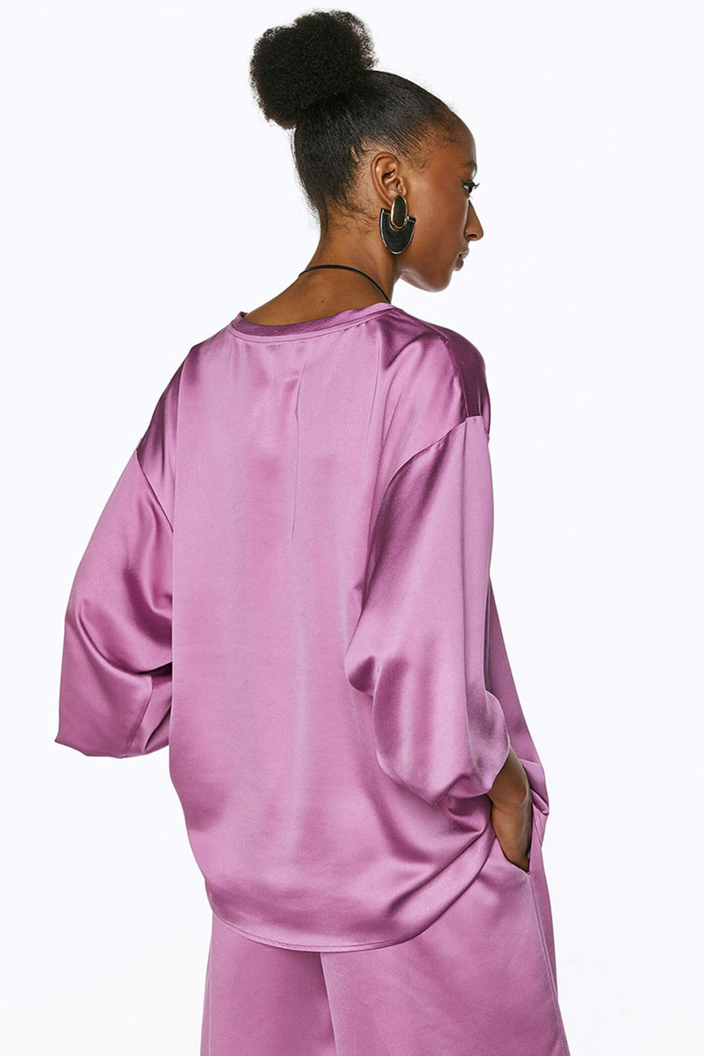 Access Fashion 2085-134 Grape Pink Satin Long Sleeve Top - Experience Boutique