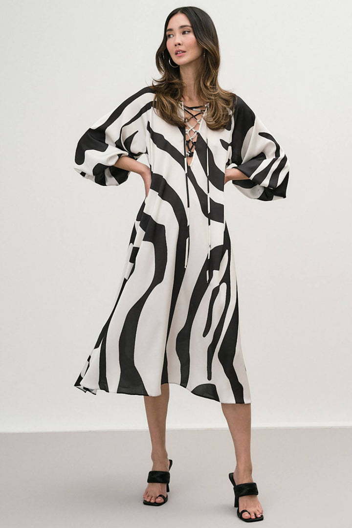 Access Fashion 3324 Black & White Printed Midi Dress - Experience Boutique