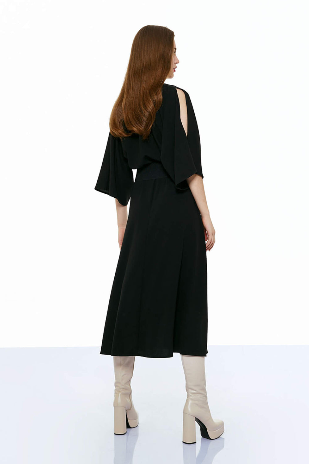 Access Fashion 3350 Black Split Sleeve Midi Wrap Dress - Experience Boutique