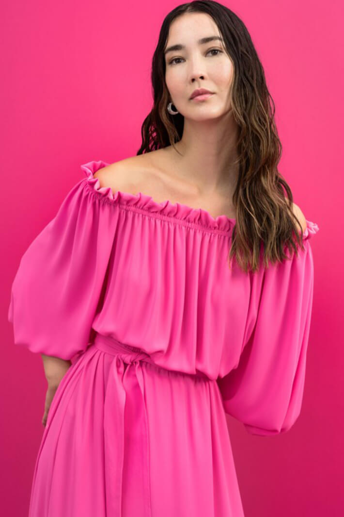 Access Fashion 3353 Fuchsia Pink Off The Shoulder Maxi Dress - Experience Boutique