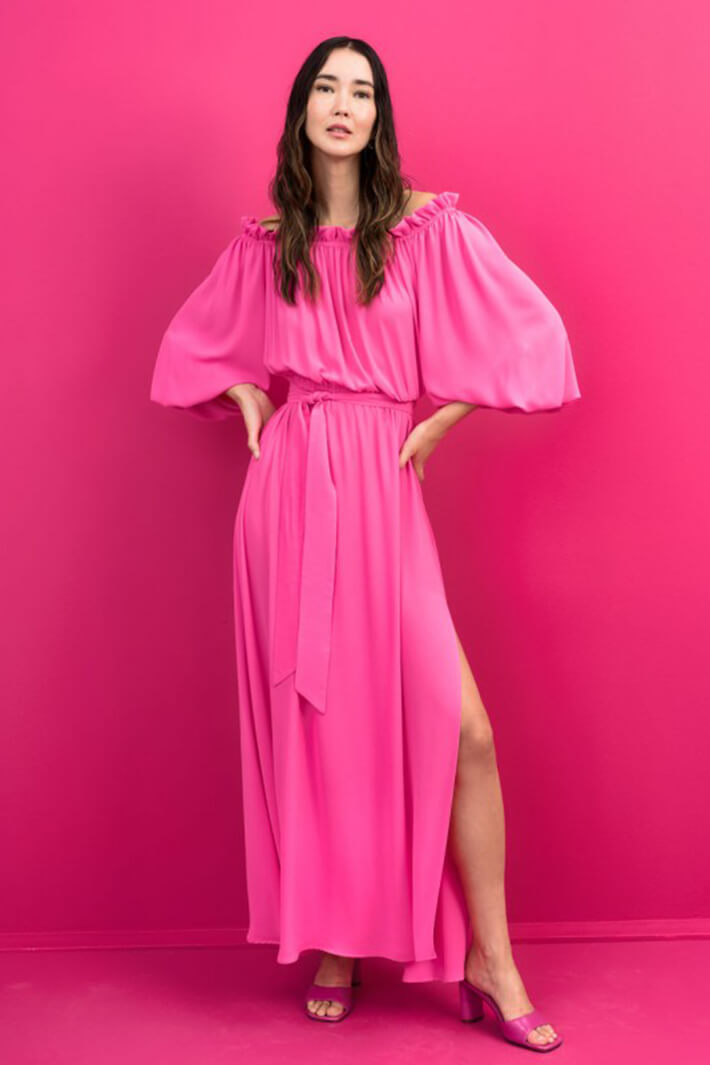 Access Fashion 3353 Fuchsia Pink Off The Shoulder Maxi Dress - Experience Boutique