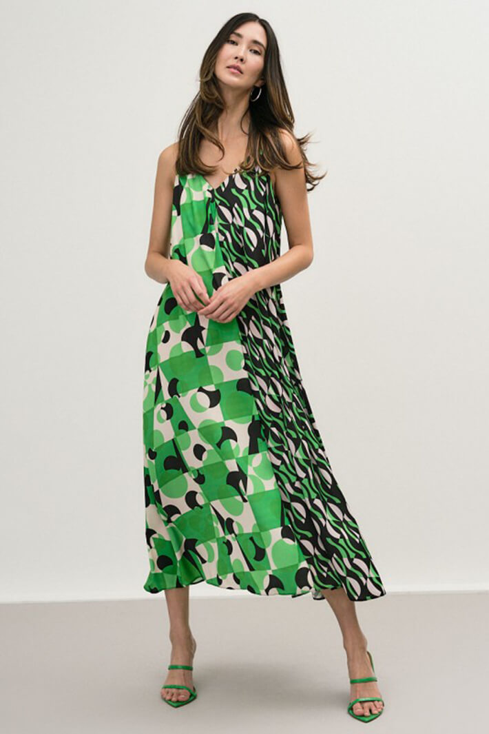 Access Fashion 3360 Xalti Green Print Sleevelesss Midi Dress - Experience Boutique