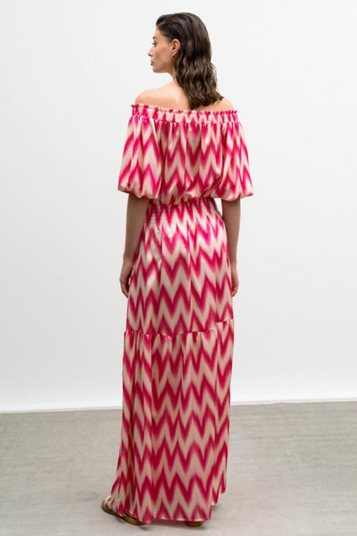 Access Fashion 3363 Fuchsia Pink ZigZag Off The Shoulder Maxi Dress - Experience Boutique