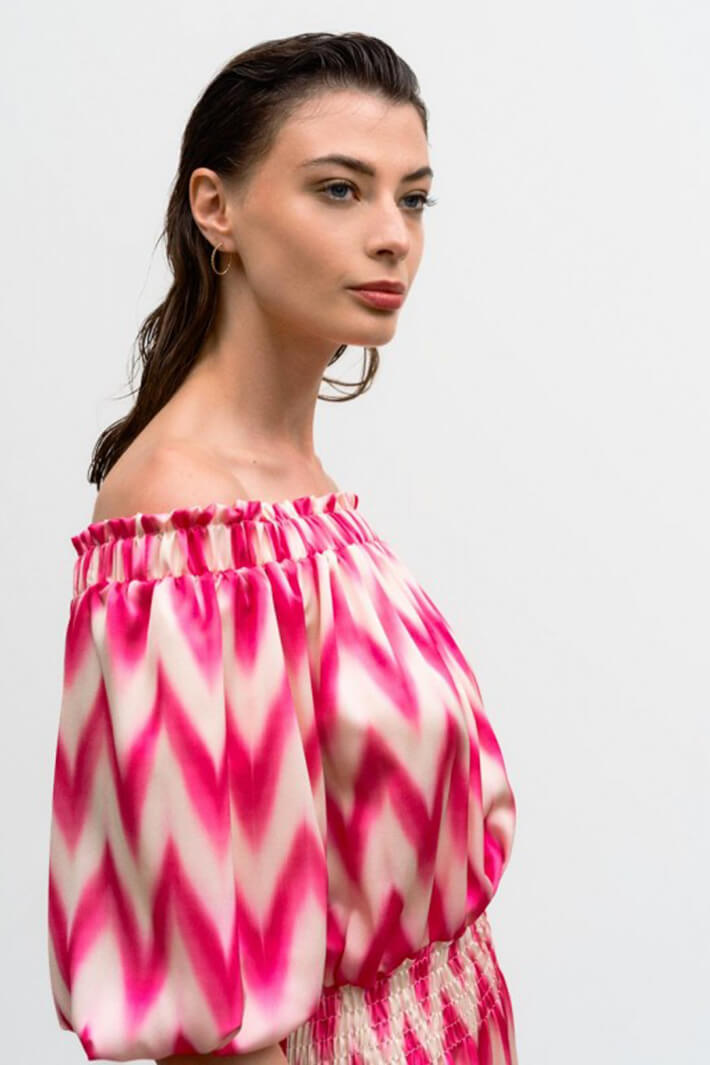 Access Fashion 3363 Fuchsia Pink ZigZag Off The Shoulder Maxi Dress - Experience Boutique