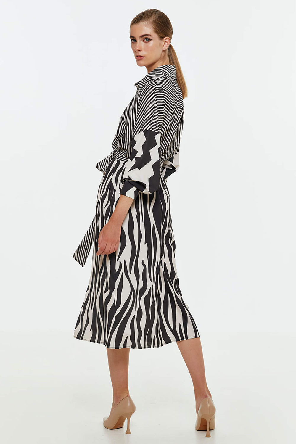 Access Fashion 3370-1057 Black & White Animal Print Shirt Dress - Experience Boutique