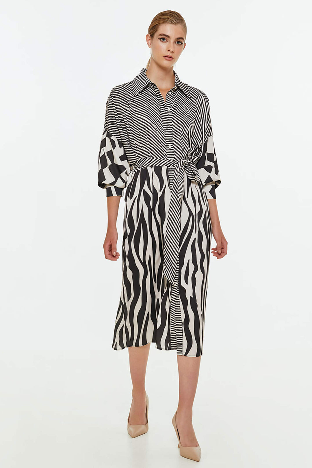 Access Fashion 3370-1057 Black & White Animal Print Shirt Dress - Experience Boutique